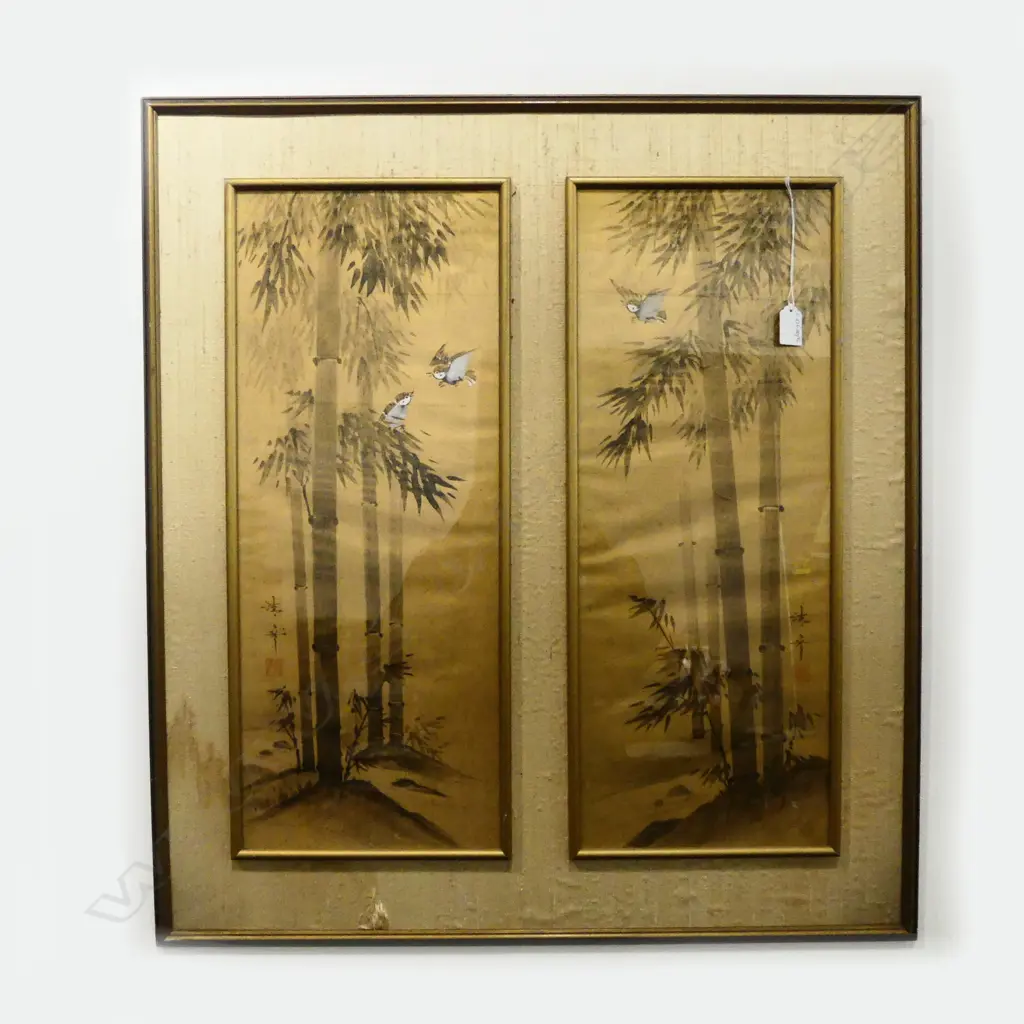 ORIENTAL FABRIC GOLDEN BAMBOO ARTWORK 750x680mm fault Image 1++