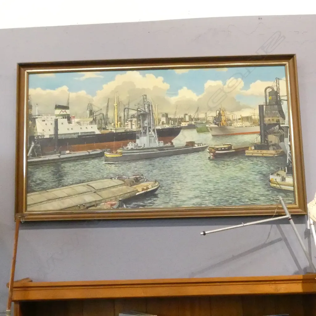C. CORRELLII, HARBOUR SCENE w. BOATS, OIL ON BOARD 590x1110mm Image 1++