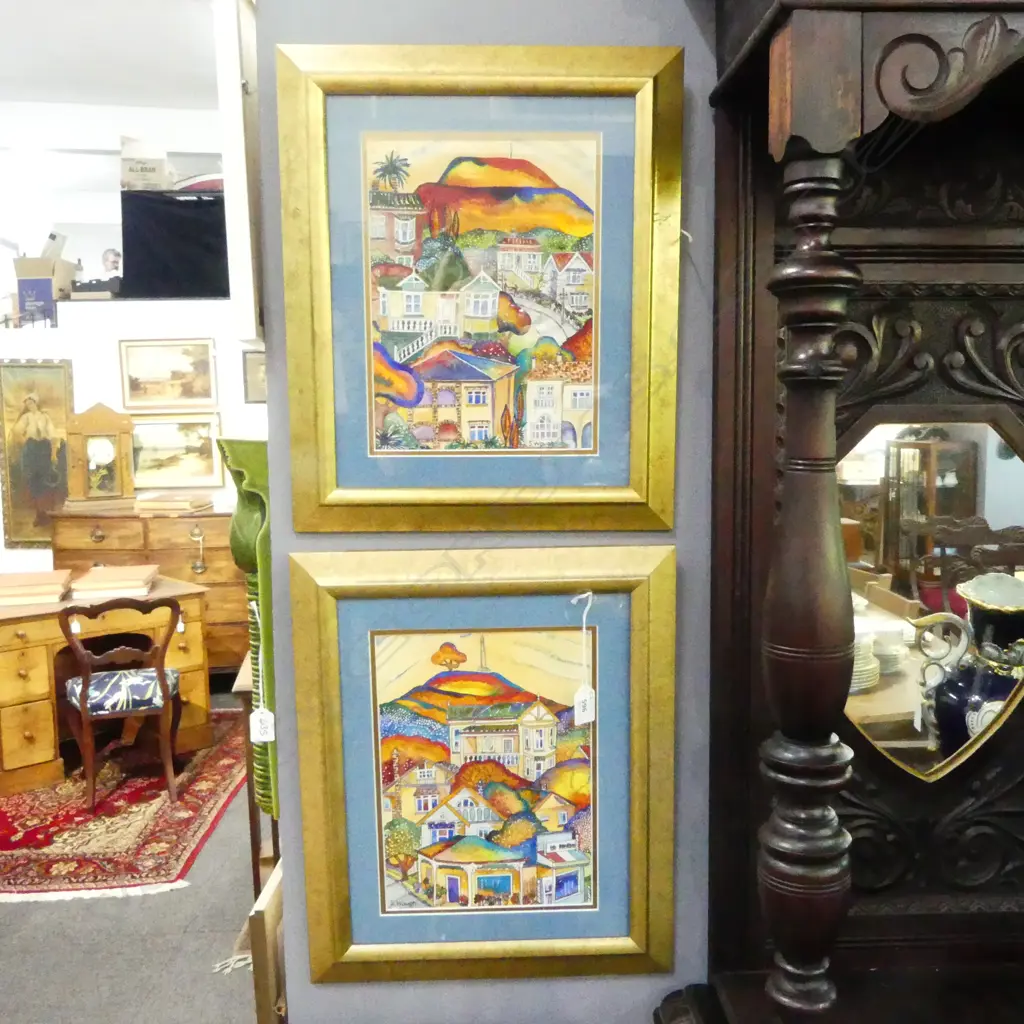 SUE WAUGH, WATERCOLOURS, 'MT EDEN VILLAS' & 'GREENWOODS CORNER', 270x200mm Image 1++