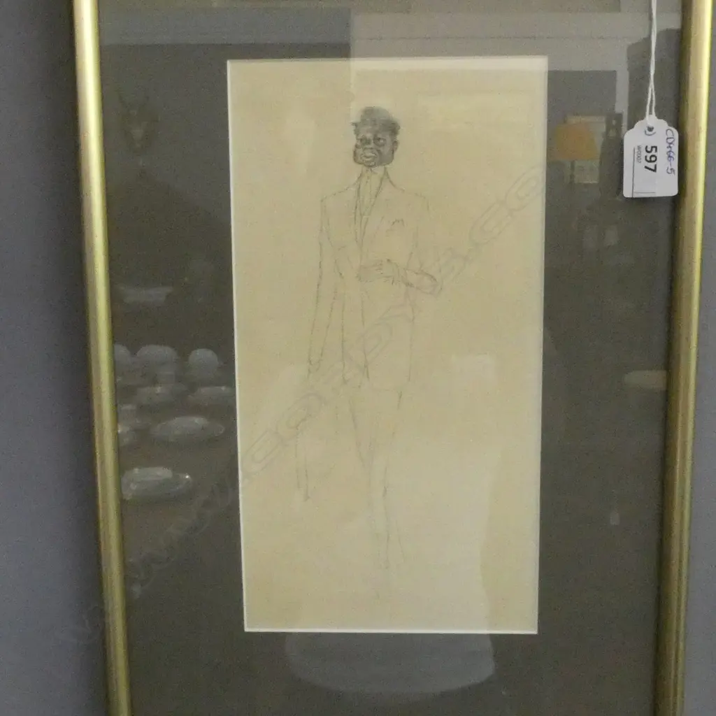 RUSSELL CLARK, MAN IN BOWLER HAT, PENCIL ON PAPER, 280x145mm Image 1++