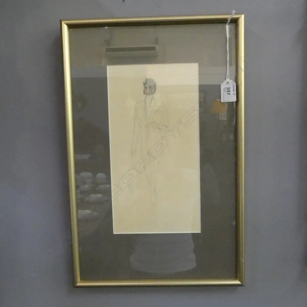 RUSSELL CLARK, MAN IN BOWLER HAT, PENCIL ON PAPER, 280x145mm Image 1++