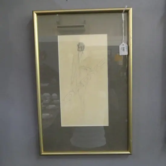 RUSSELL CLARK, MAN IN BOWLER HAT, PENCIL ON PAPER, 280x145mm