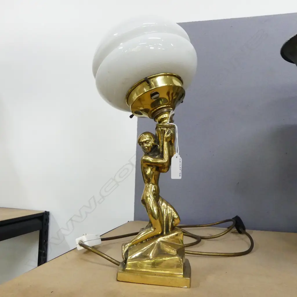 ART DECO STYLE BRASS TABLE LAMP H.390mm Image 1++