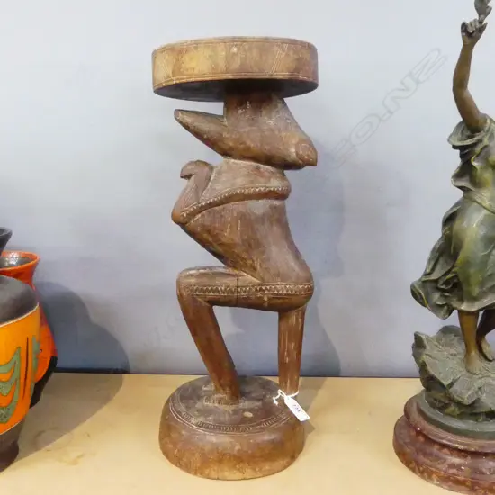 TROBRIAN ISLAND CARVED WOOD BEGGING DOG FIGURAL STOOL H450MM