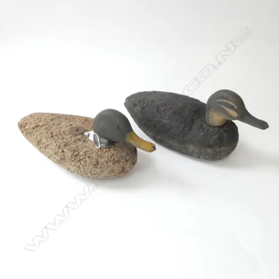 PAIR OF VINTAGE CORK DUCK DECOYS, L.350MM-370MM