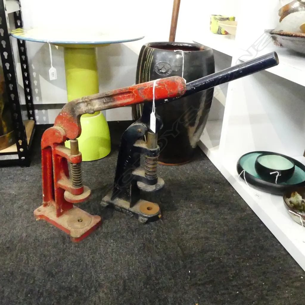 2 VINTAGE METAL DIE PRESSES hand operated Image 1++