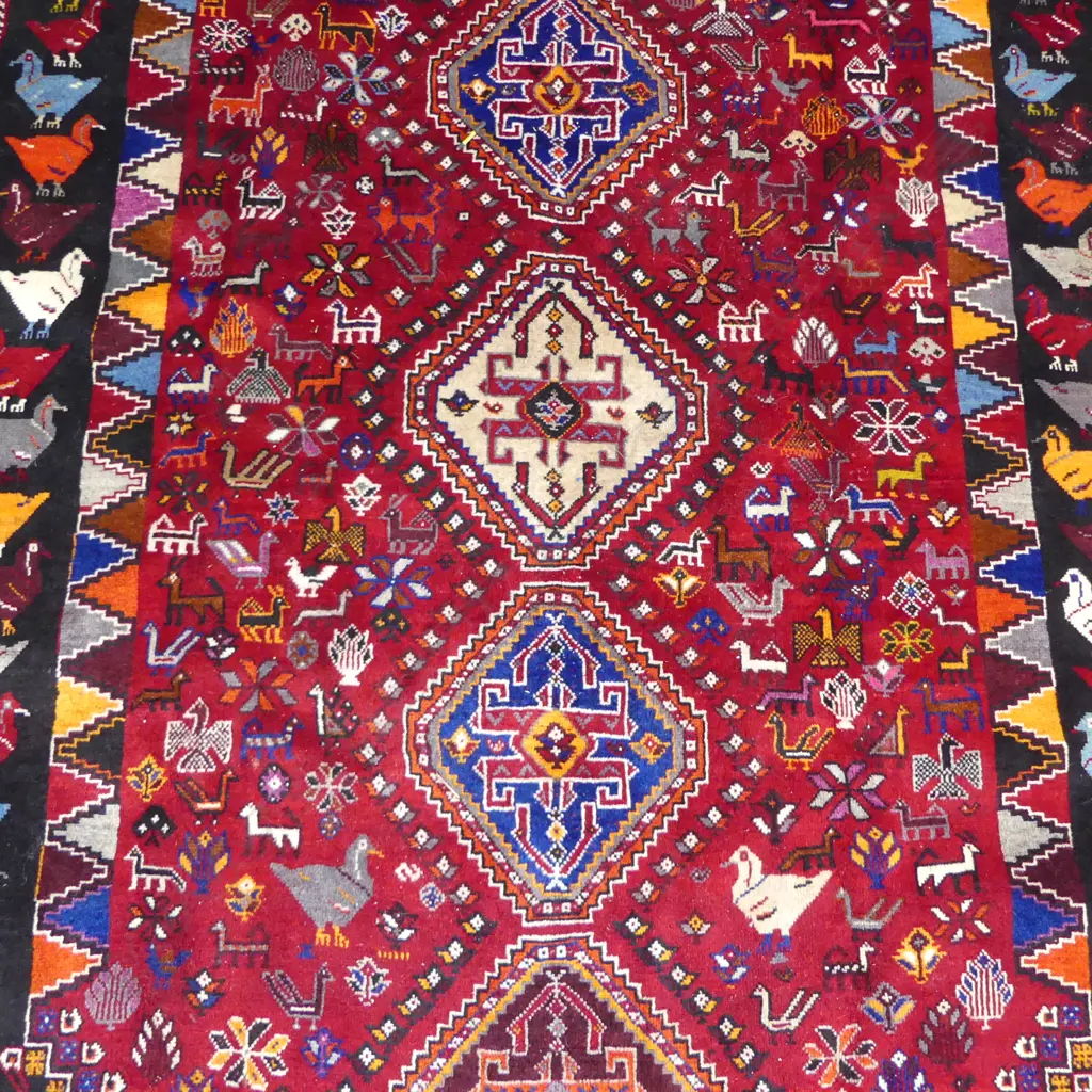 LG PERSIAN QASHQAI CARPET all wool animal & bird motifs 2800mm x 1750mm Image 1++
