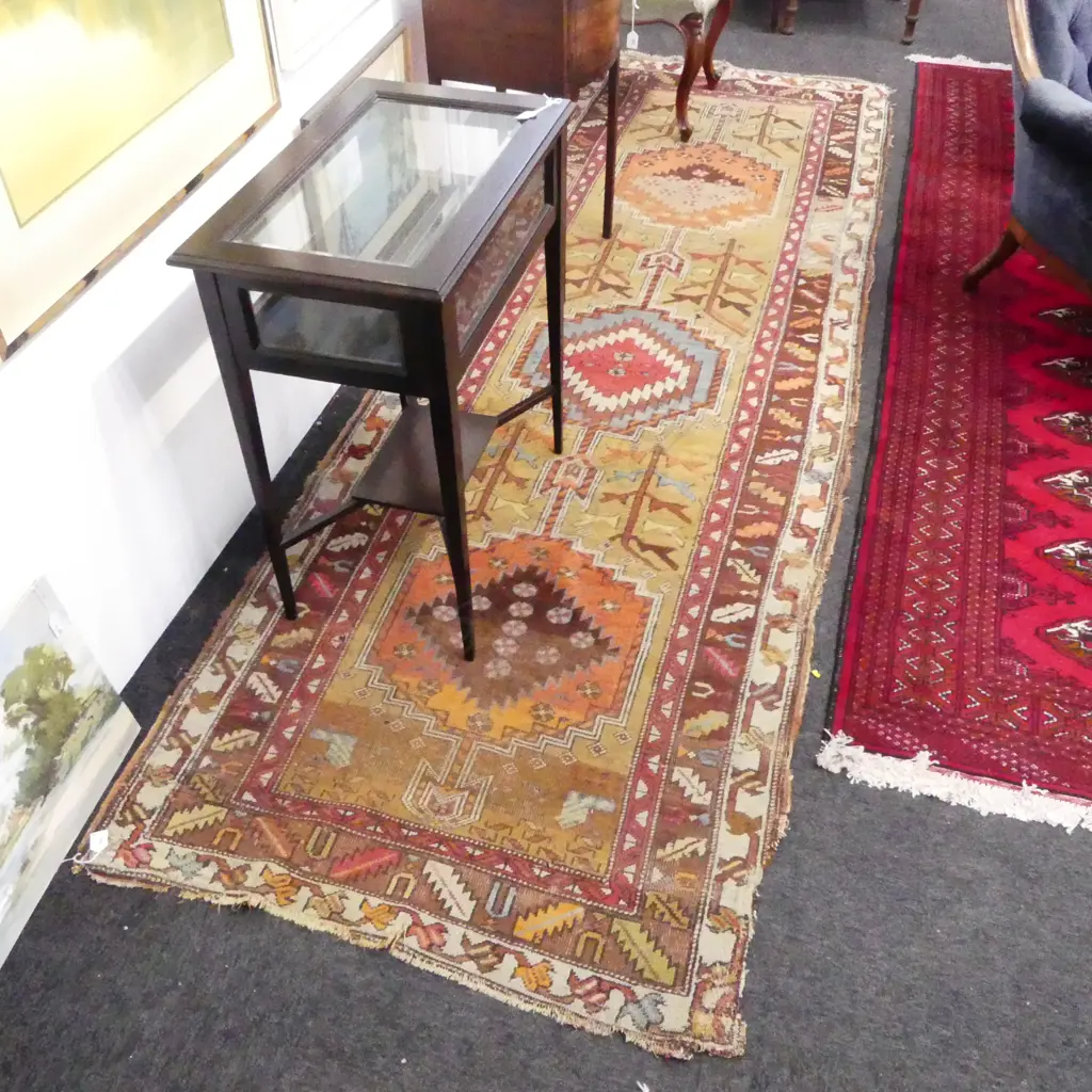 OLD TURKISH ALL WOOL HAND KNOTTED RUNNER RUG WITH FAULTS. 3200 x 1000mm Image 1++