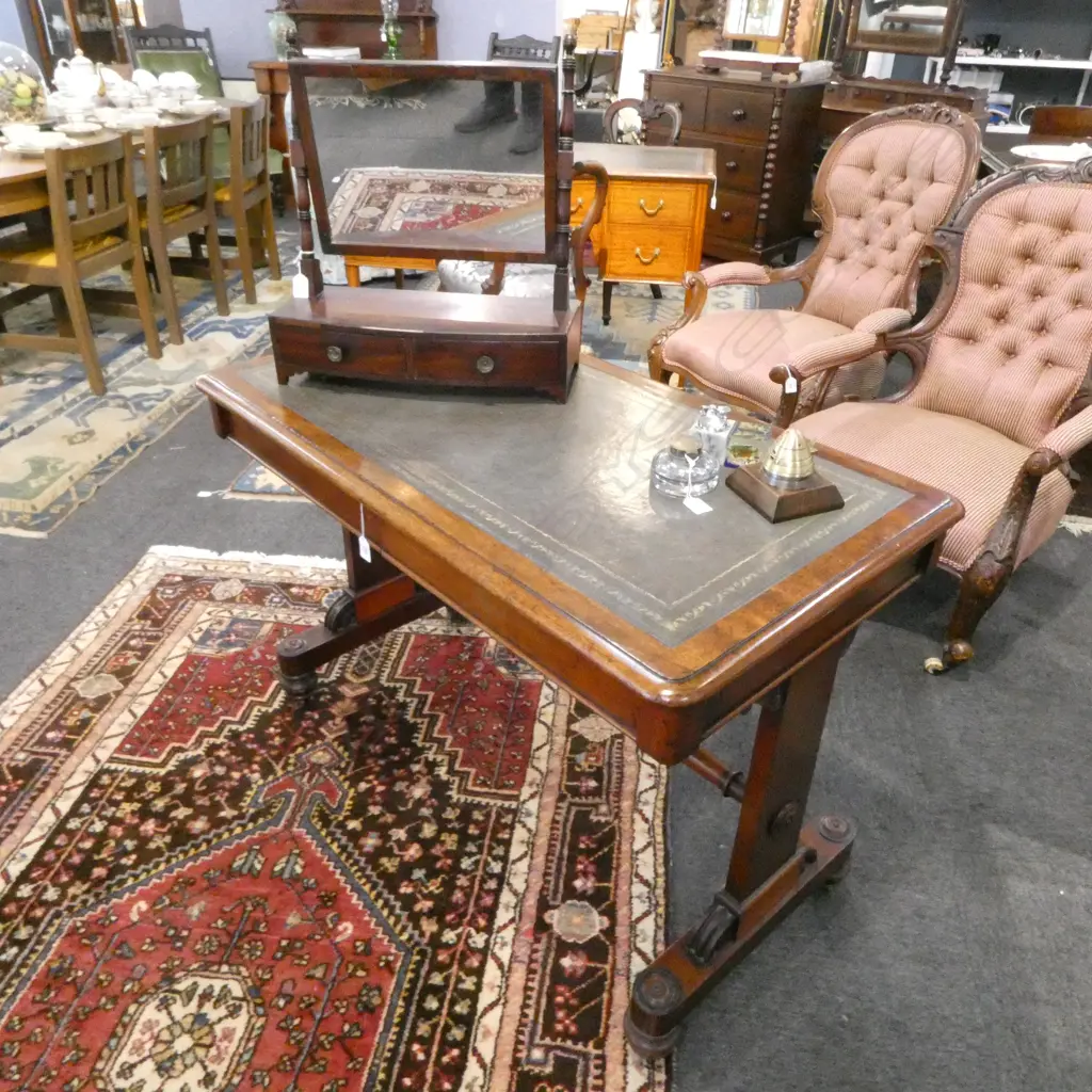 VICT 2 DRAWER LEATHER TOPPED MAHOGANY SUPPER TABLE L1070 W570MM Image 1++