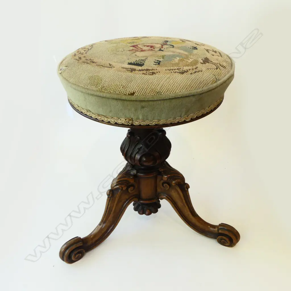 VICTORIAN REVOLVING STOOL, NEEDLEWORK SEAT H.480mm Image 1++