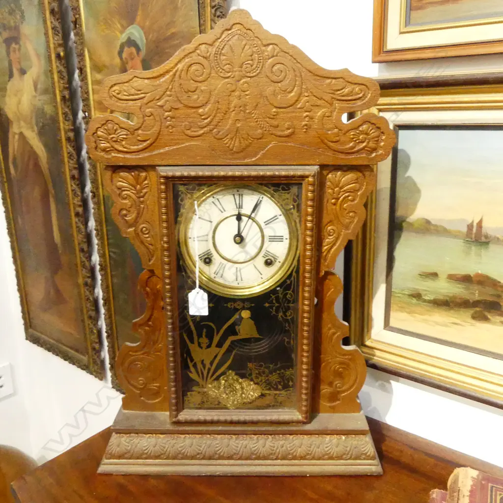 ANTIQUE AMERICAN 8 DAY GINGER BREAD CLOCK H.595mm Image 1++