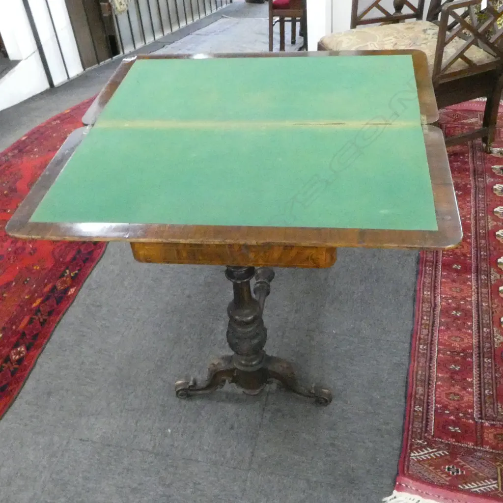 INLAID WALNUT VICTORIAN CARD TABLE  Image 1++