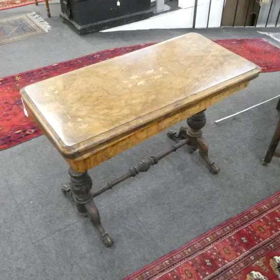 INLAID WALNUT VICTORIAN CARD TABLE 