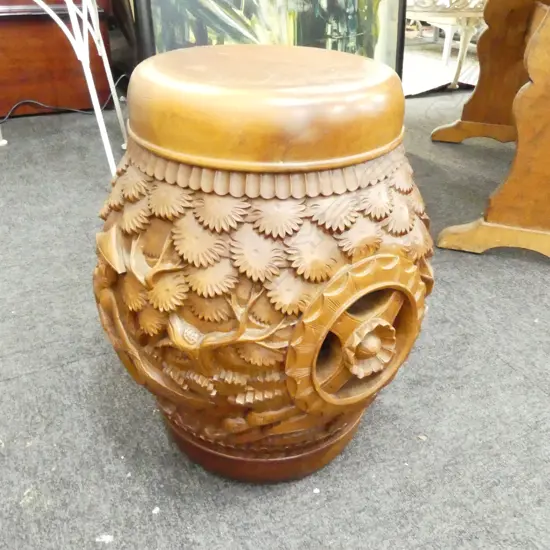 ORIENTAL CARVED GARDEN STOOL H.480mm