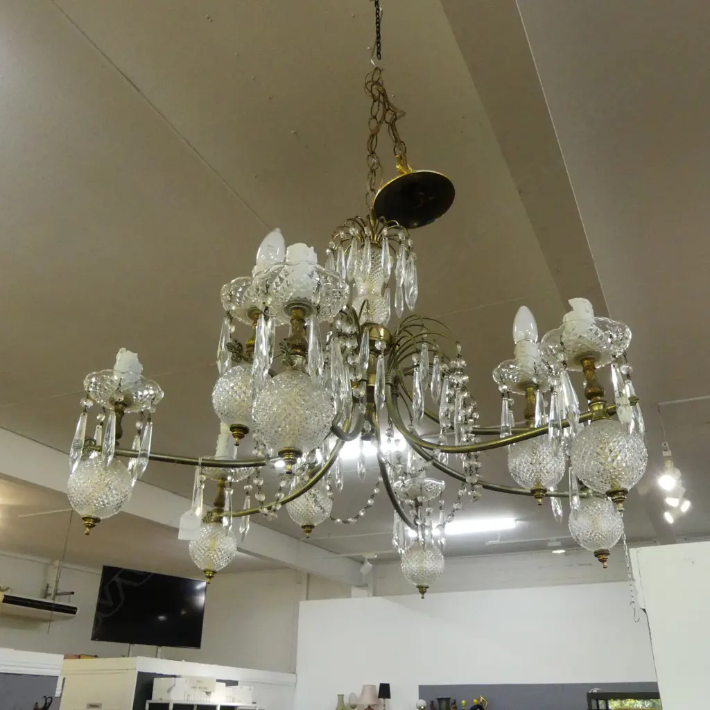 9 ARM METAL & CRYSTAL CHANDELIER W.760mm Image 1++