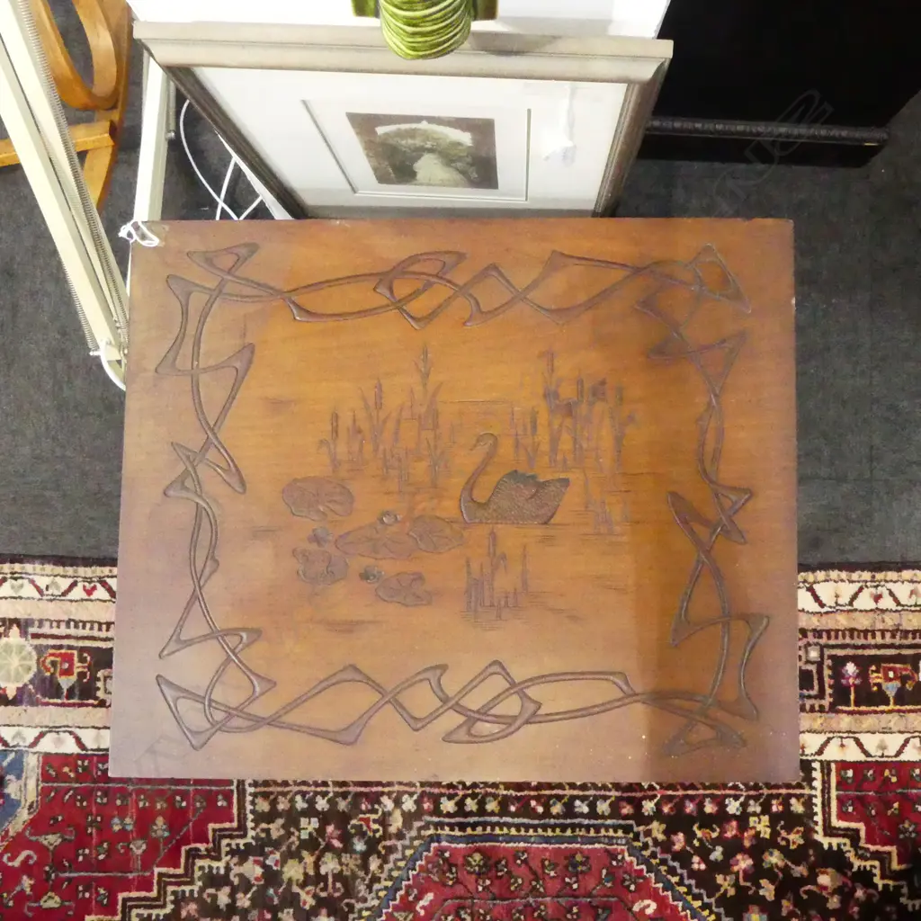 CARVED KAURI ARTS & CRAFTS OCCASIONAL TABLE L530 W440MM Image 1++