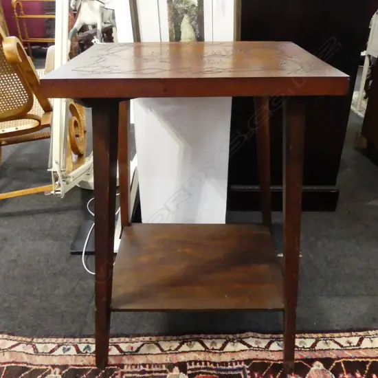 CARVED KAURI ARTS & CRAFTS OCCASIONAL TABLE L530 W440MM