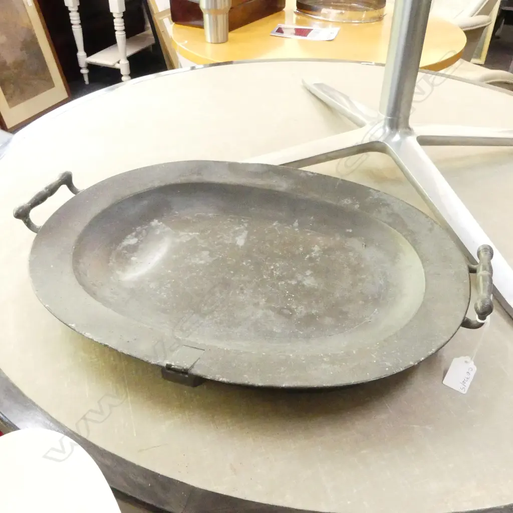 ANTIQUE PEWTER WARMER DISH 555x380mm Image 1++