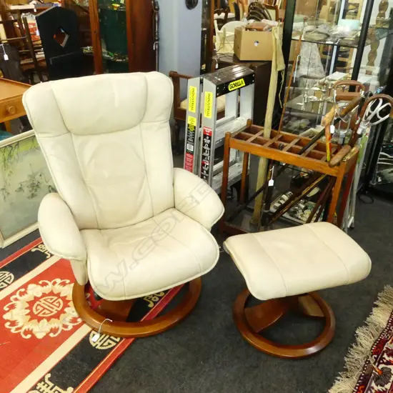 NORDIC LEATHER RECLINER ARMCHAIR w. MATCHING FOOTREST