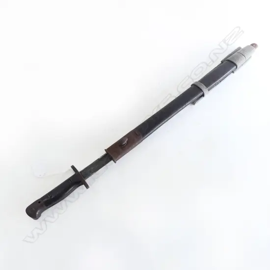 1907 MILITARY ISSUE OLD BAYONET IN SCABBARD W later canvas belt fitting