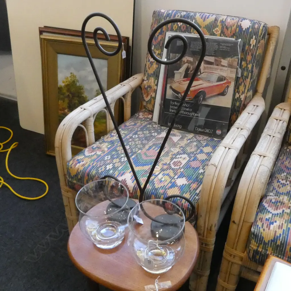 2 METAL WALL MOUNT CANDLE HOLDERS w. CLEAR GLASS FLUTES H.600mm Image 1++