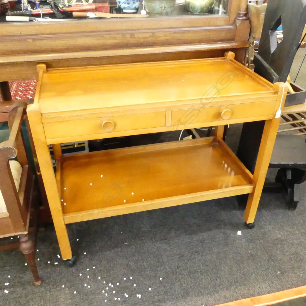 OAK 2 DRAWER TEA TROLLEY L.940mm Image 1++