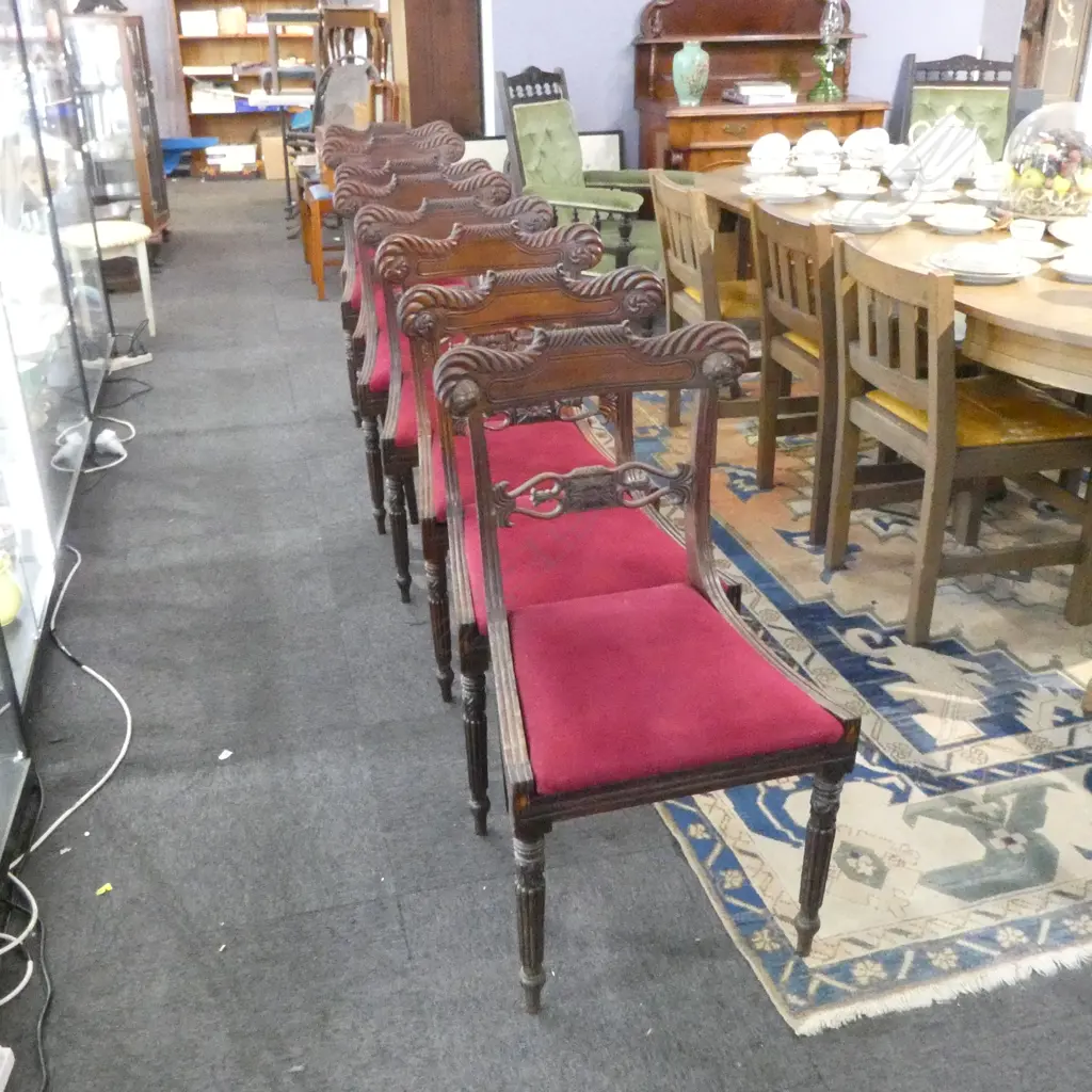 8 ANTIQUE MAHOGANY DROP SEAT DINING CHAIRS Image 1++