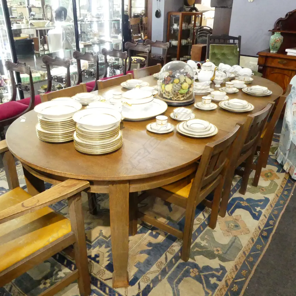 OAK EXTENDING DINING TABLE L.2500mm W.1220mm & 6 DINING CHAIRS + CARVER Image 1++