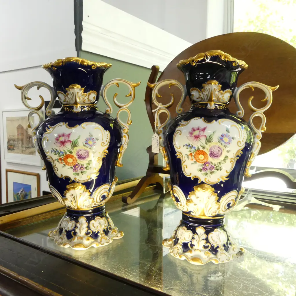 PR HUNGARIAN HOLLOHAZA MEISSEN STYLE VASES H.340mm Image 1++