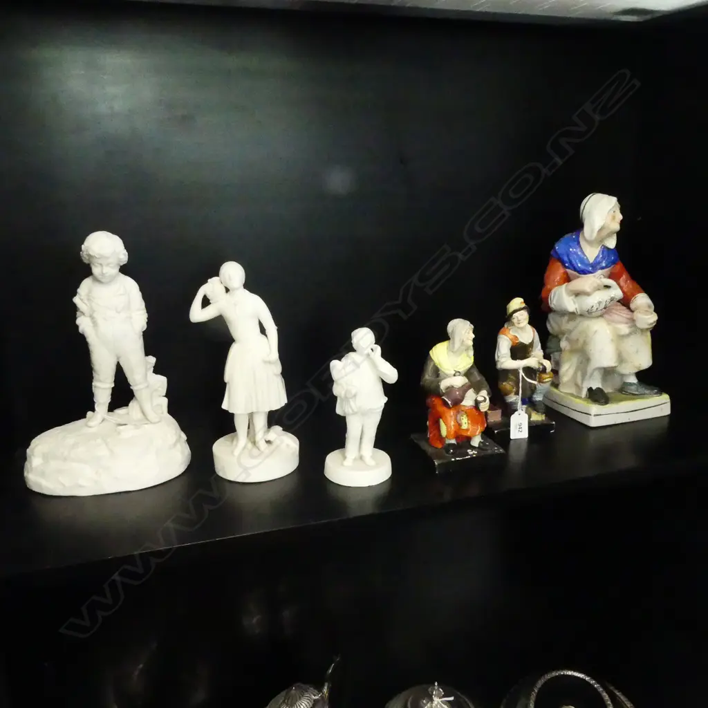 3 CHINA FIGURES (LARGEST H.300mm) & 3 BISQUE FIGURES H.270mm (FAULTS) Image 1++