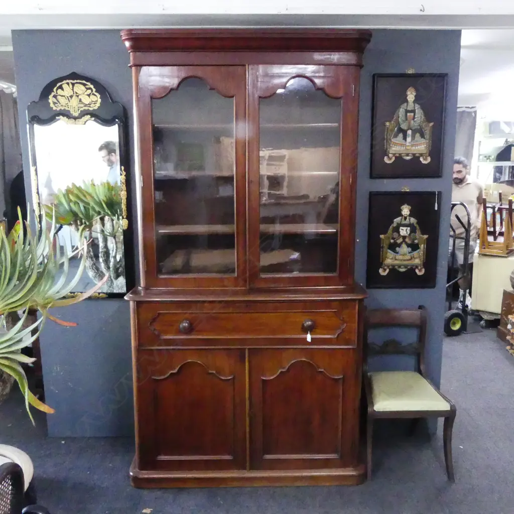 VICT MAHOGANY BOOKCASE FITTED SECRATAIRE CABINET H2270 W1220MM Image 1++
