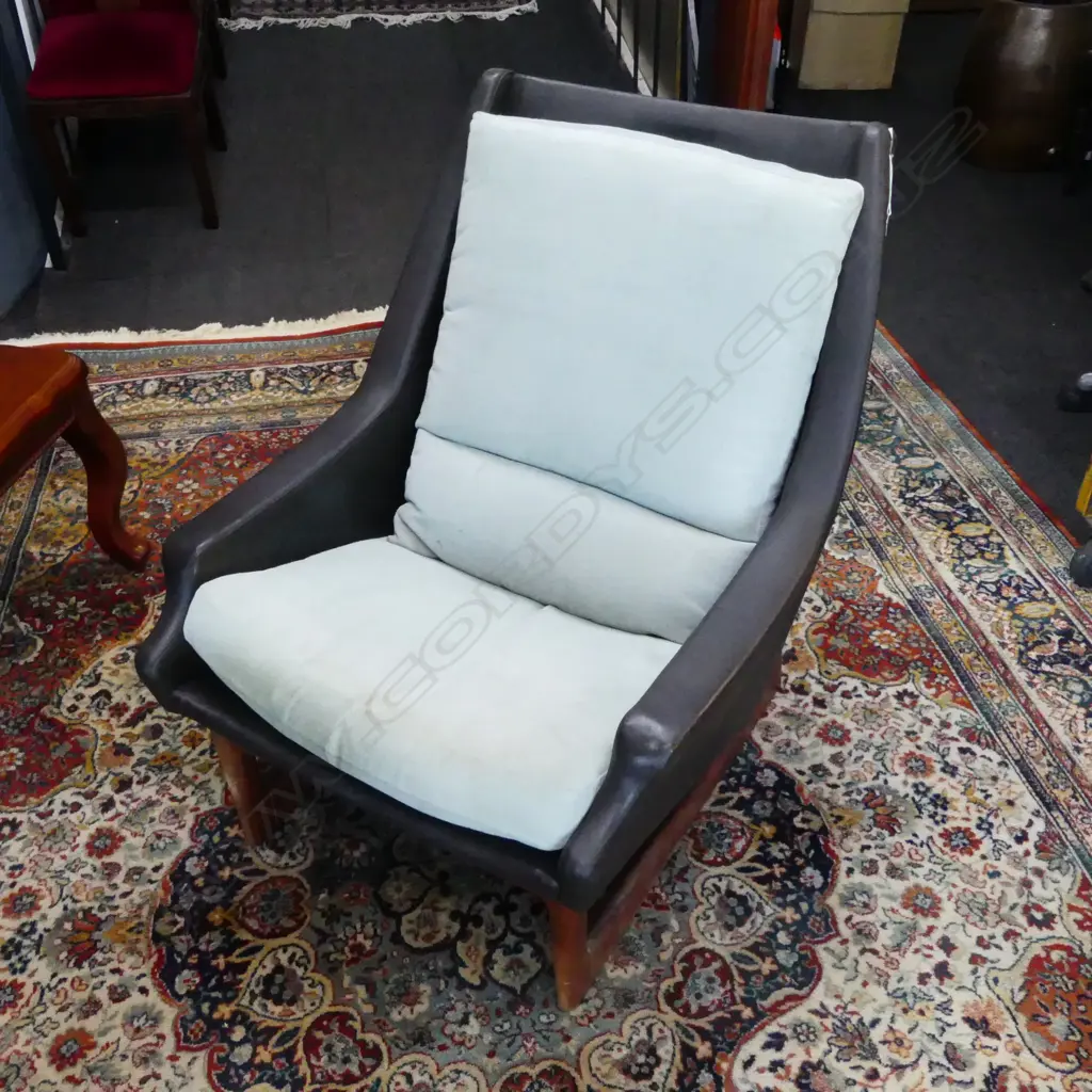 MID CENTURY DANSK EMOBELA MAHOGANY REXEN & VELOUR ARMCHAIR H870MM Image 1++