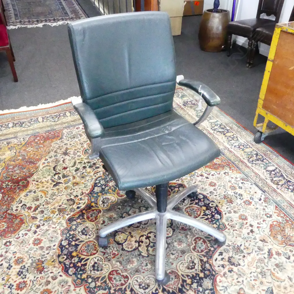 GREEN LEATHER OFFICE CHAIR;  SCHIAVELLO FURNITURE Image 1++