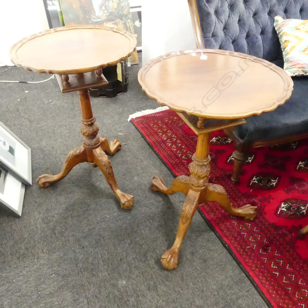 MATCHED PR TILT TOP WINE TABLE BIRD CAGE PEDESTAL BASE w. BALL & CLAW FOOT H.740mm Image 1++