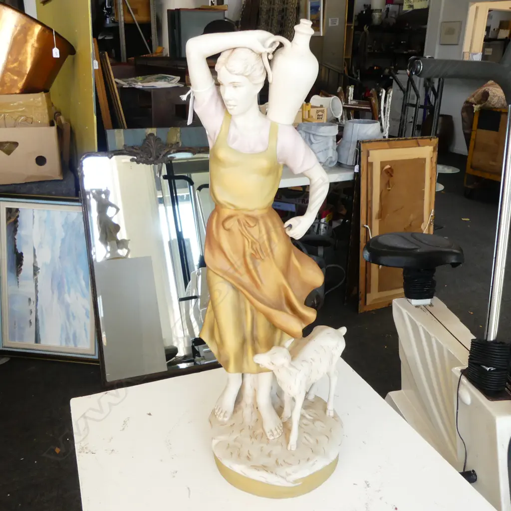 LG. ROYAL DUX FIGURE OF A GIRL & GOAT H.580mm (SMALL CHIP TO FINGER) Image 1++