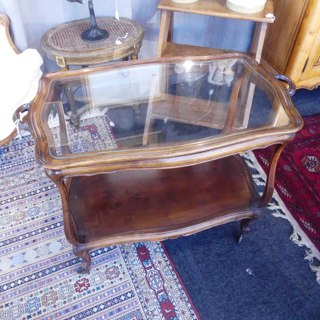 2 TIER GLASS TOP DRINKS TROLLEY 850x450x700mm Image 1++