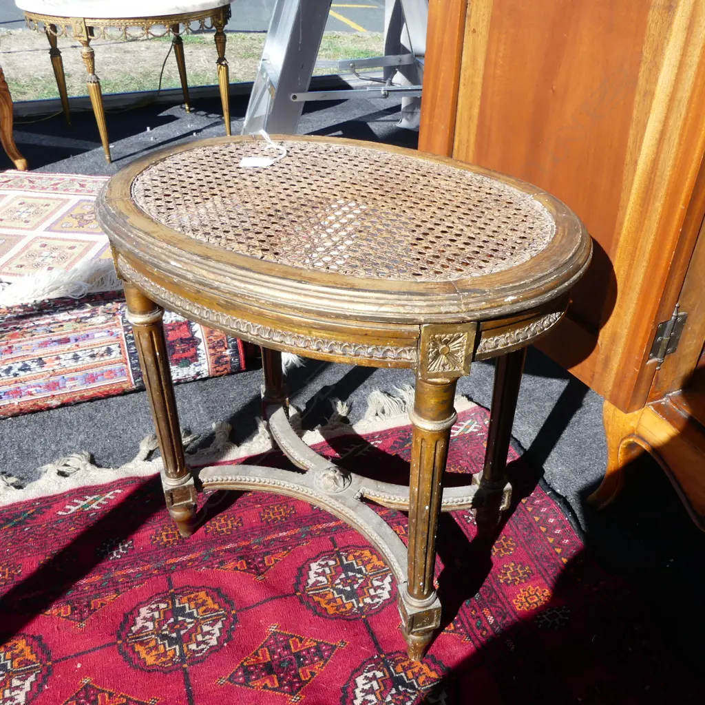 FRENCH STYLE GILDED OVAL SIDE TABLE H.490mm CANED TOP Image 1++