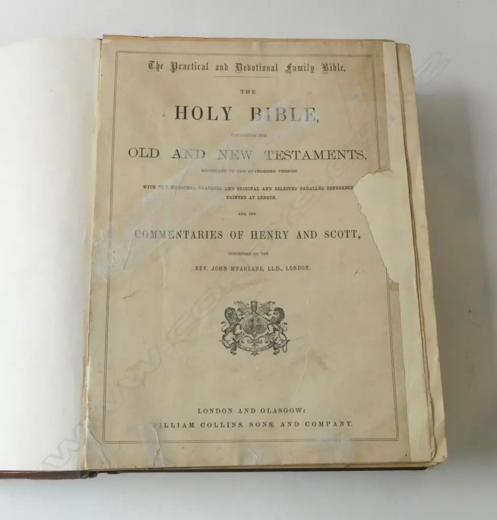 ANTIQUE HOLY BIBLE LONDON & GLASGOW ILLUSTRATED, L.330MM W.265MM D.85MM Image 1++