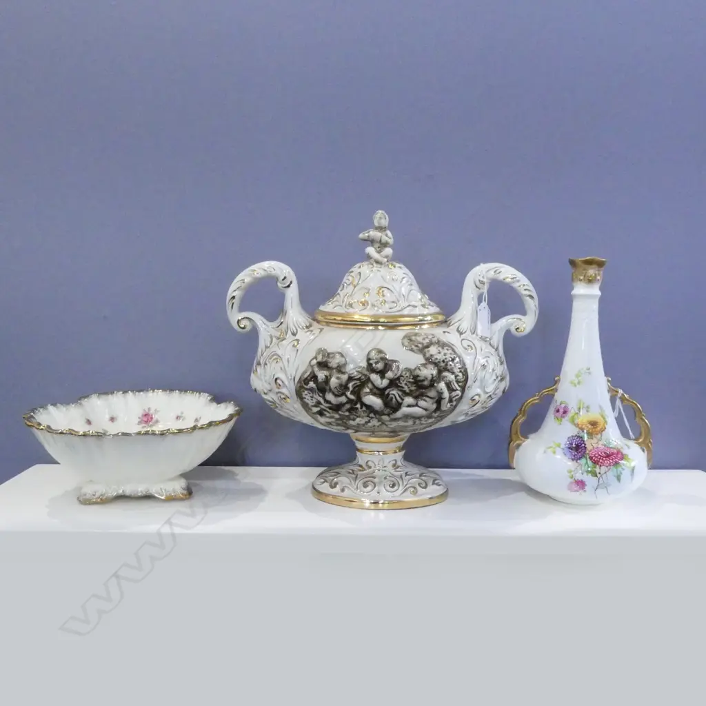 CAPODIMONTE CENTERPIECE H.320mm, POINTONS HAND PAINTED VASE H.270mm & DUCAL WARE BOWL Image 1++