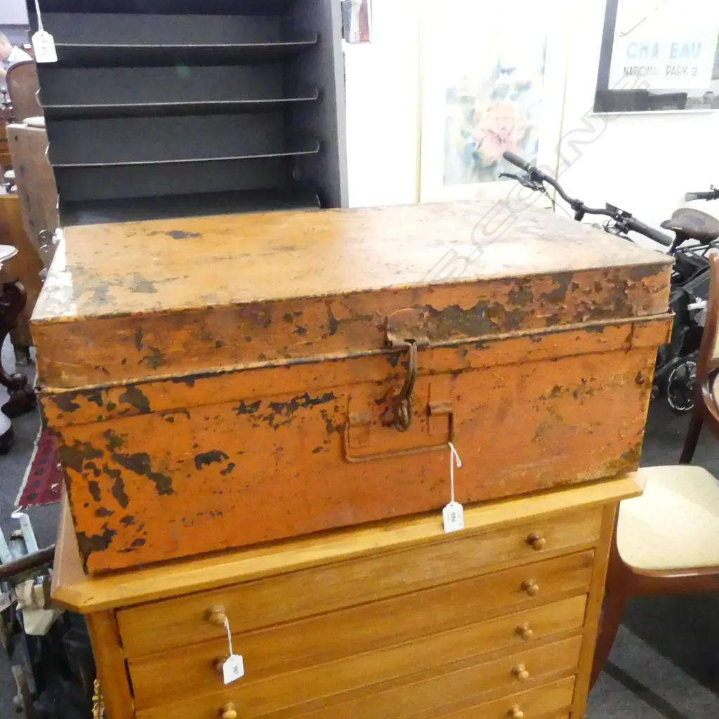 RUSTIC ORANGE METAL TRUNK W.700mm Image 1++
