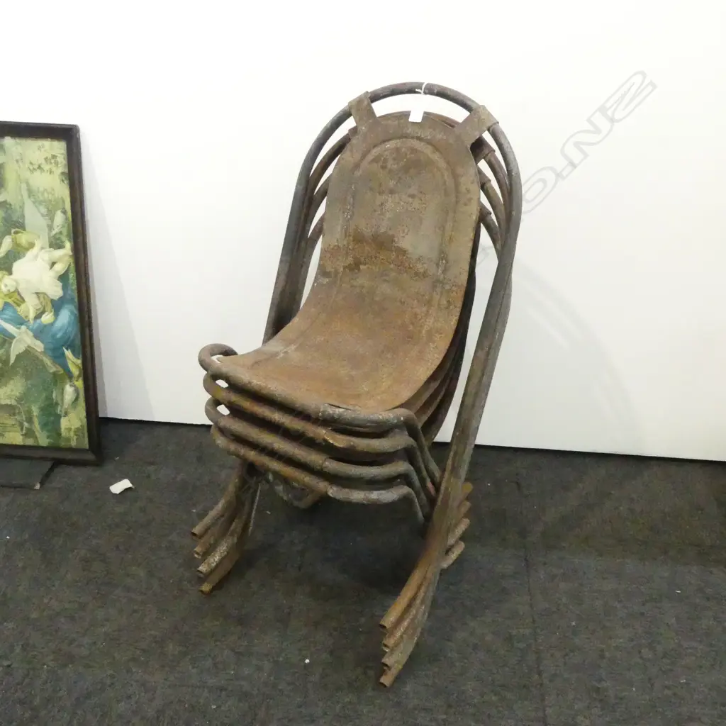 4 VINTAGE SEBEL STACK A BYE CHAIRS RUSTED Image 1++