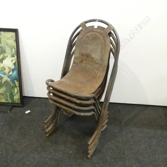 4 VINTAGE SEBEL STACK A BYE CHAIRS RUSTED