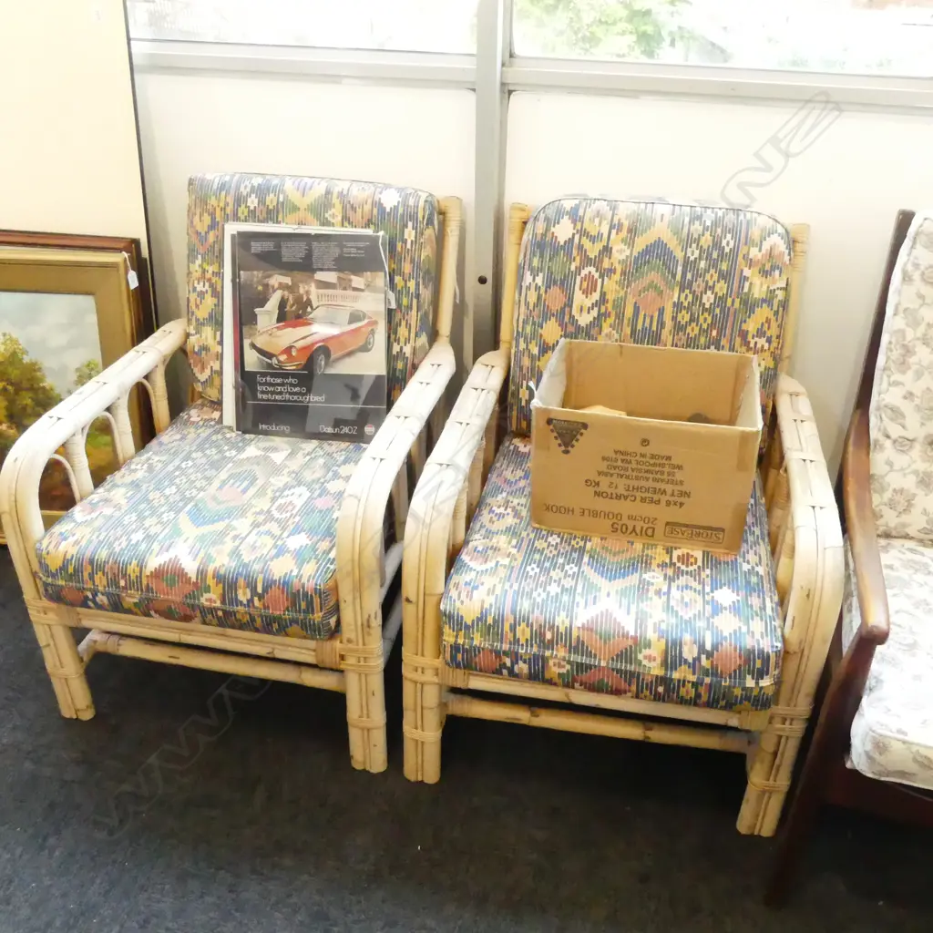 2 VINTAGE DISTRESSED CANE ARMCHAIRS  Image 1++