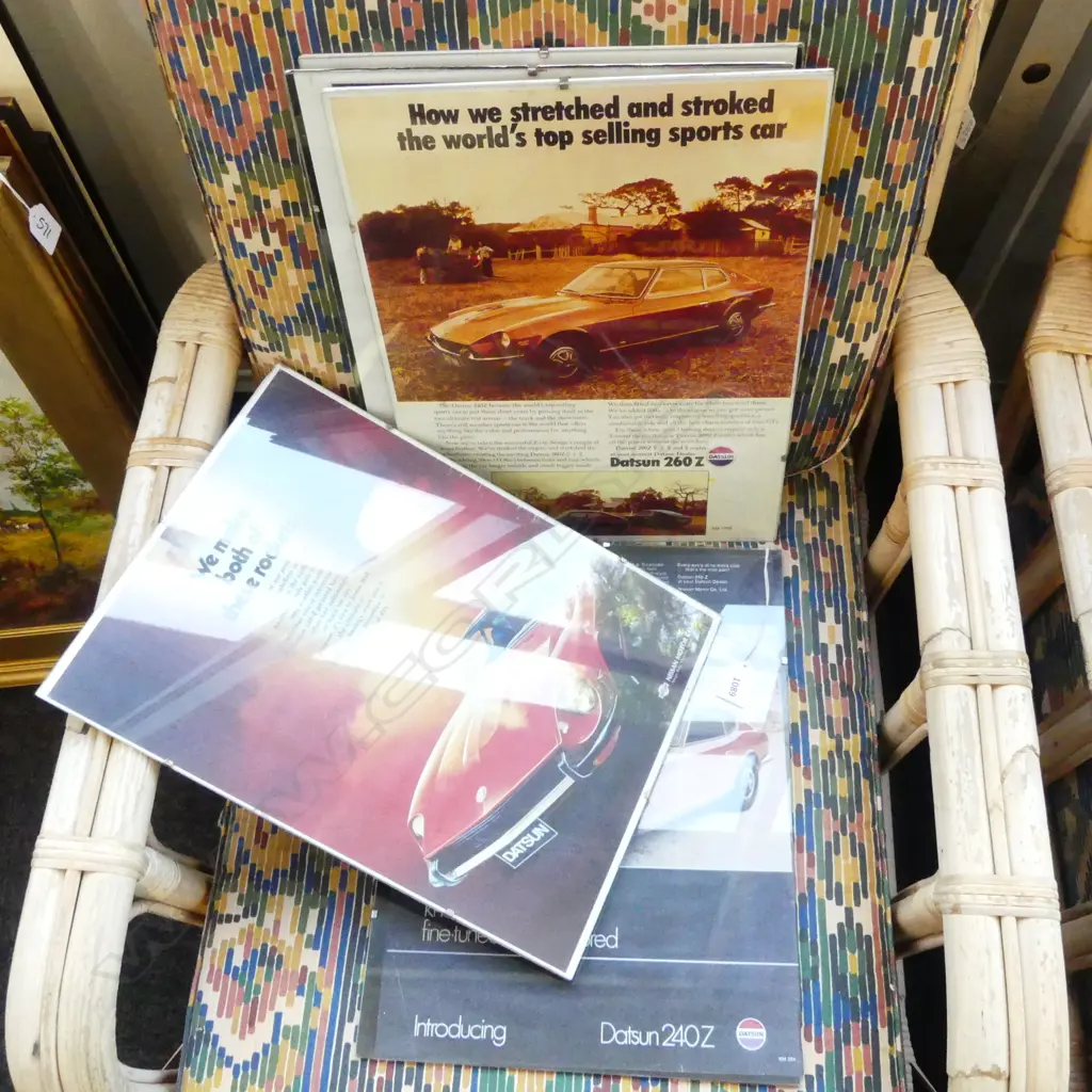 5 VINTAGE FRAMED CAR ADVERTISEMENTS 400x300mm Image 1++