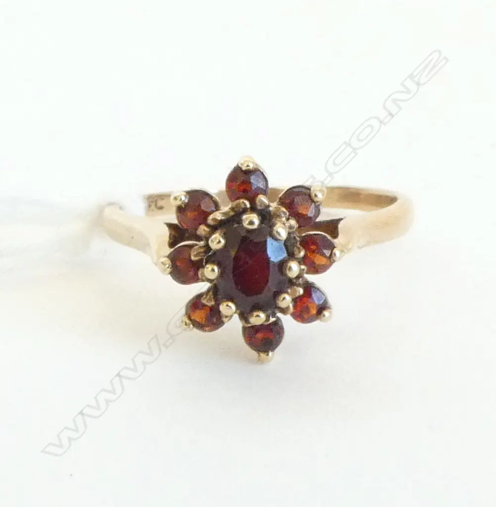 9ct GARNET CLUSTER RING, 2.1gm SIZE N Image 1++