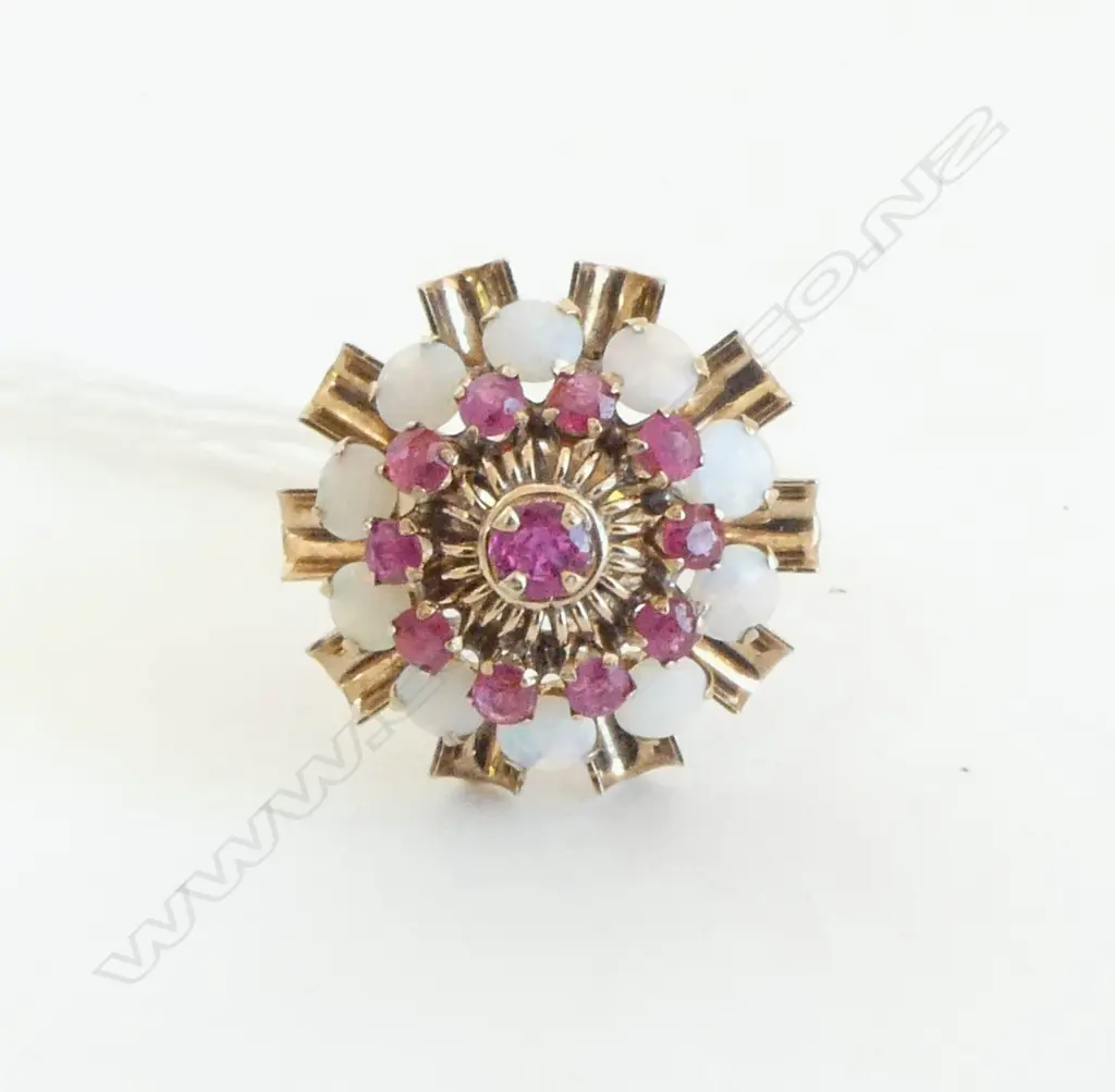 14ct GOLD & RUBY/OPAL PRINCESS RING, 4.99gms SIZE O Image 1++