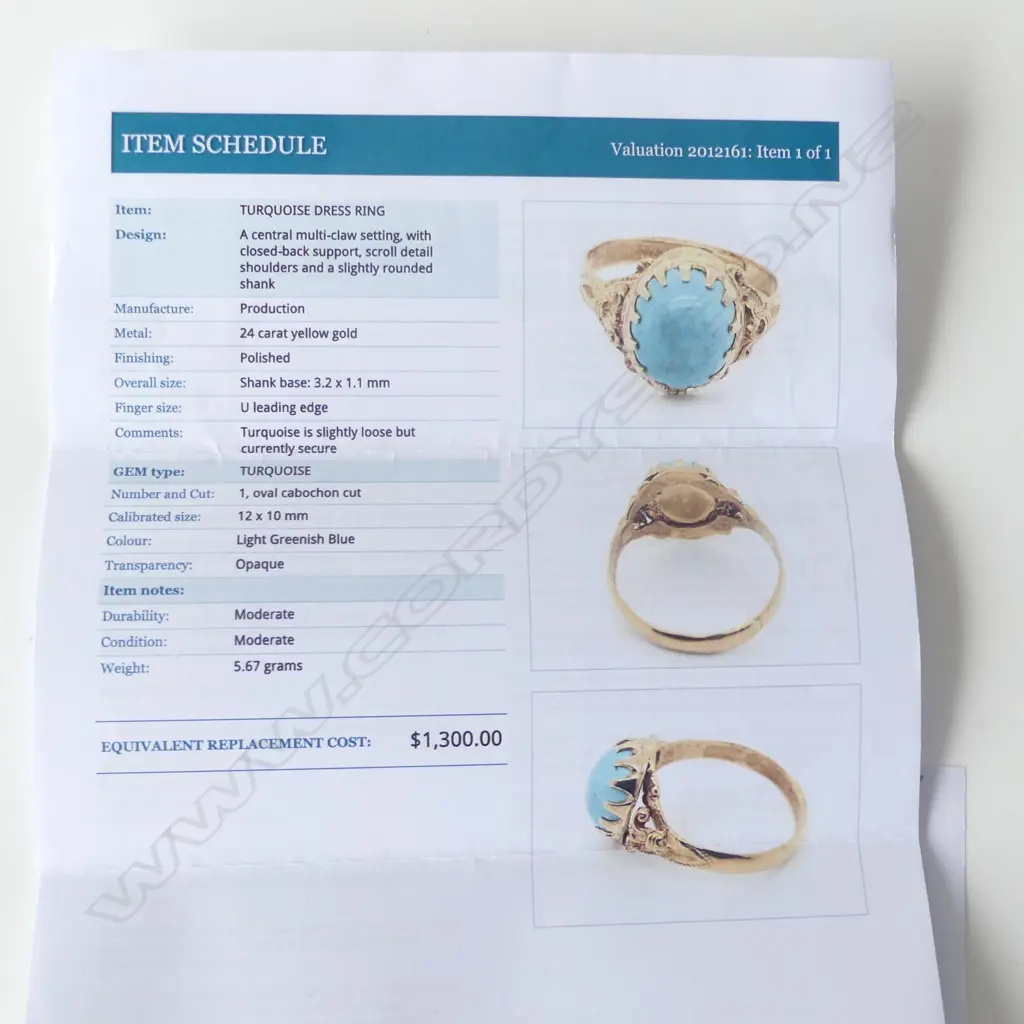 24ct GOLD & TURQUOISE CABOCHON RING, 5.67gm (valuation avail.) SIZE U Image 1++