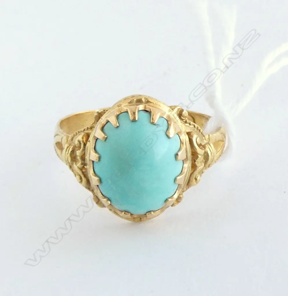 24ct GOLD & TURQUOISE CABOCHON RING, 5.67gm (valuation avail.) SIZE U Image 1++