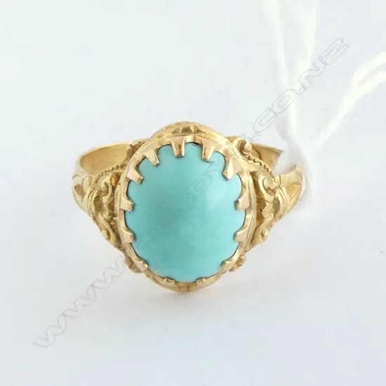 24ct GOLD & TURQUOISE CABOCHON RING, 5.67gm (valuation avail.) SIZE U