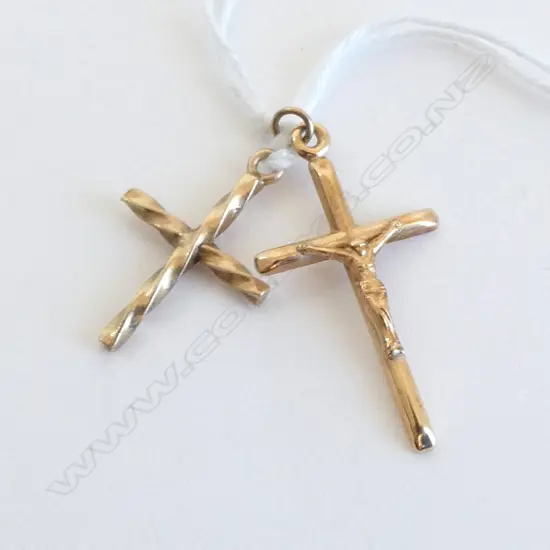 2 9ct SMALL CROSS PENDANTS 1 as a crucifix 1.63gms